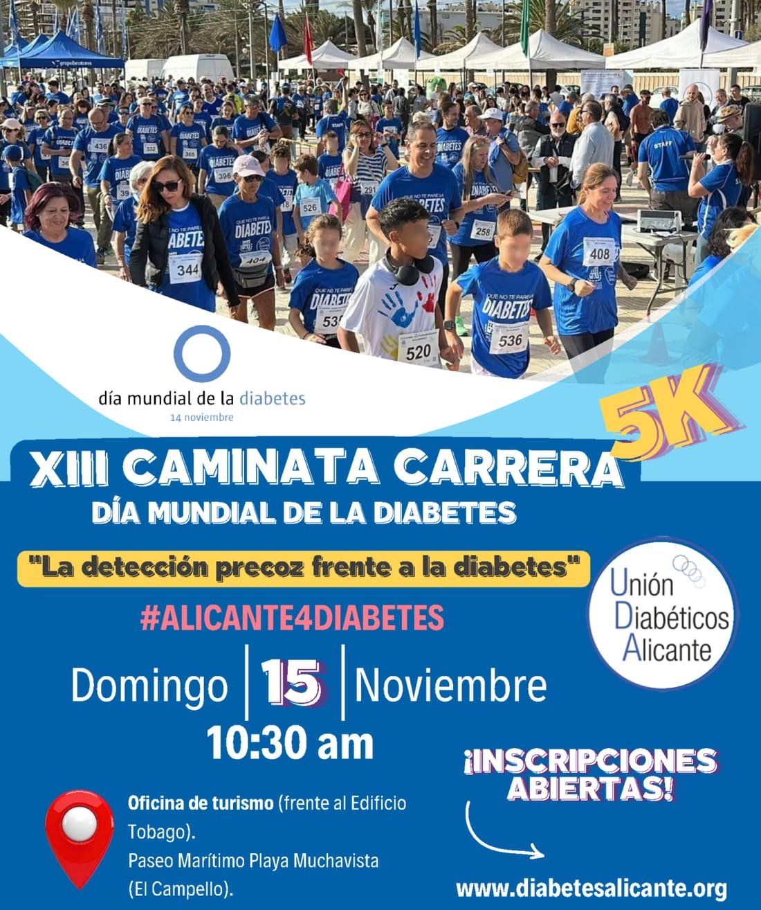 Cartel de Caminata y Carrera Día Mundial de la Diabetes